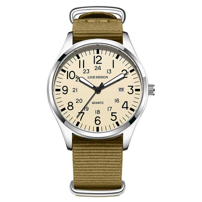 Quarzuhr Beiges Zifferblatt Nylonarmband Wasserdicht Leuchtend