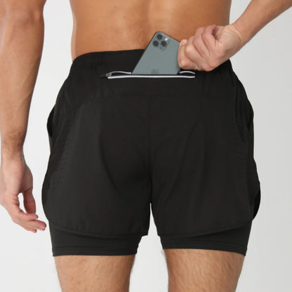 Quick-dry men's 2-in-1 running shorts - lightweight lined, polyester, for gym and summer training