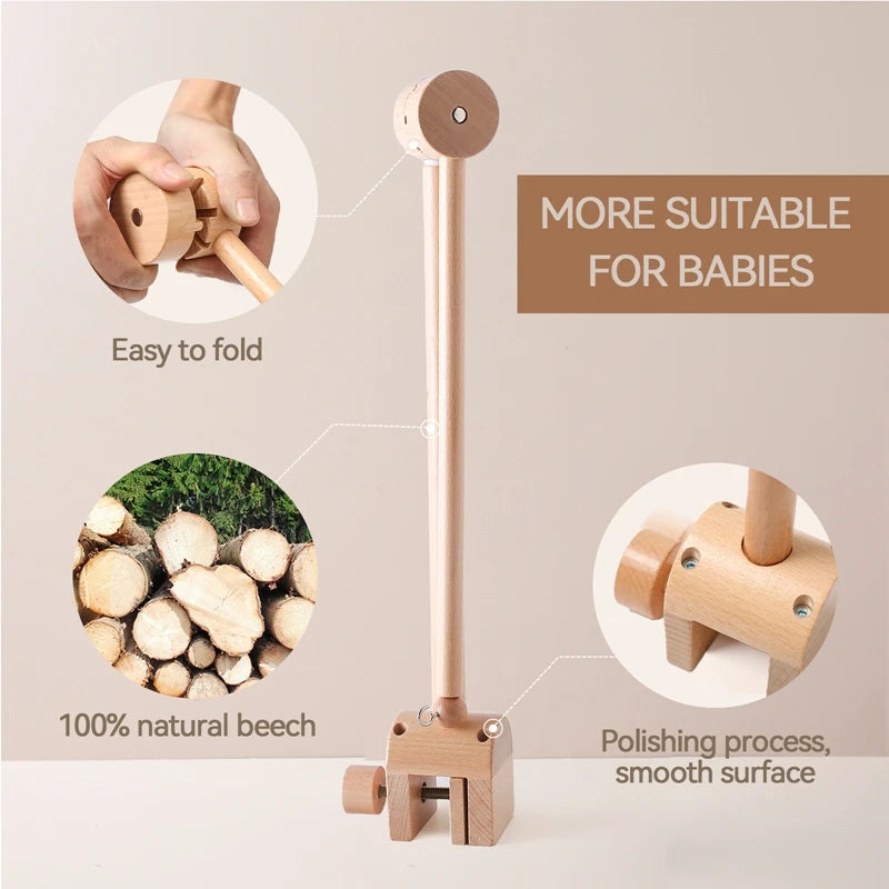 Wooden Baby Mobile Crib Arm Holder Newborn Sensory Toys