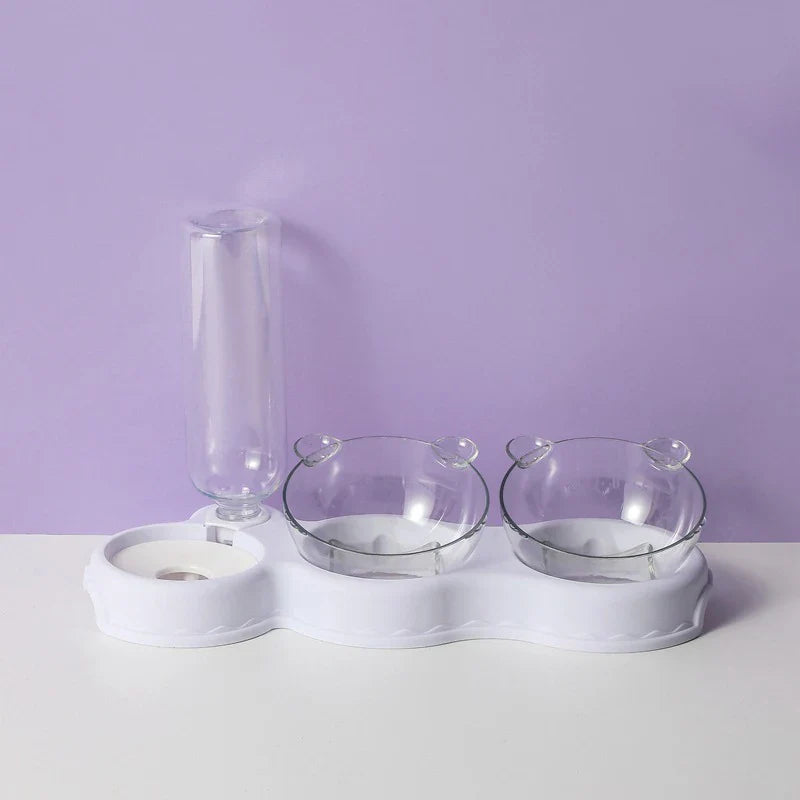 Raised Pet Feeding Station Tilted 3-Bowl Design With 500ML Water Bottle Fall 2025 Ergonomic Spine Protection