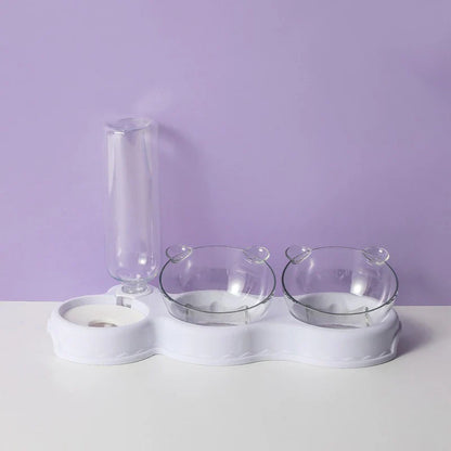 Raised Pet Feeding Station Tilted 3-Bowl Design With 500ML Water Bottle Fall 2025 Ergonomic Spine Protection