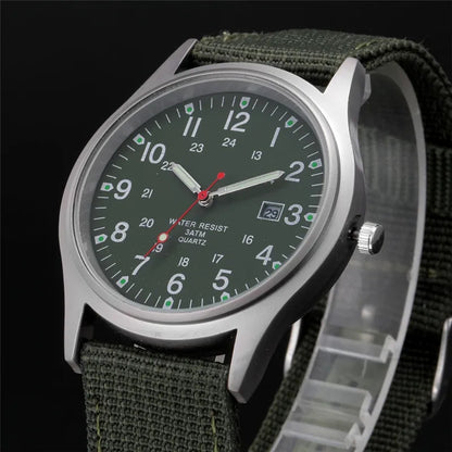 Quartz Field Watch Nylon Strap Military Style Date Luminous