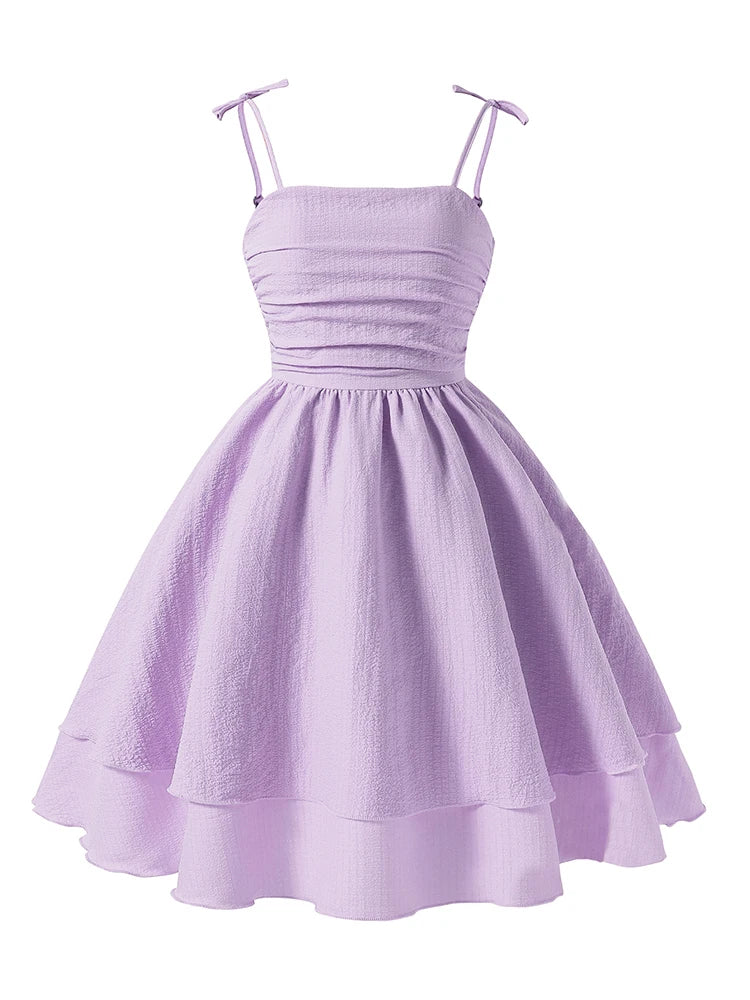 Soft Girls' Princess Dress - Tiered Sling Dress, Flattering, Polyester, For Birthday Party
