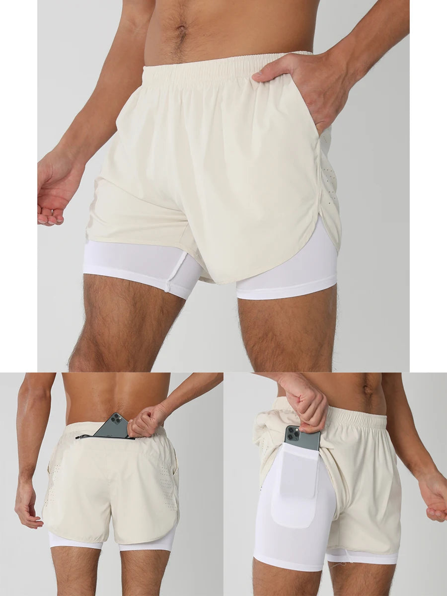 Quick-dry men's 2-in-1 running shorts - lightweight lined, polyester, for gym and summer training