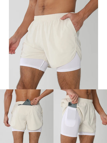 Quick-dry men's 2-in-1 running shorts - lightweight lined, polyester, for gym and summer training