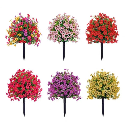 Picchetto da giardino con fiore artificiale, cespuglio fiorito finto da esterno con punta da conficcare nel terreno per decorare cortili, giardini e fioriere, 45 x 36 cm