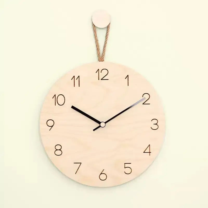 Wooden Wall Clock 12 Inch Hanging Rope Minimalist Round Clock Fall 2025 Rustic Home Decor Cozy Living Room Accent