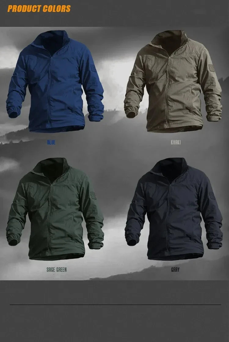 Chaqueta ligera para hombre - Cremallera táctica, poliéster, verano