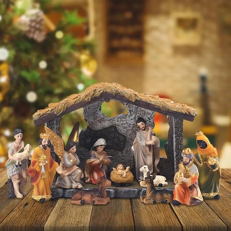 Nativity Scene Set 12-Piece Resin Tabletop Nativity Set for Christmas Indoor Decor Timeless Centerpiece