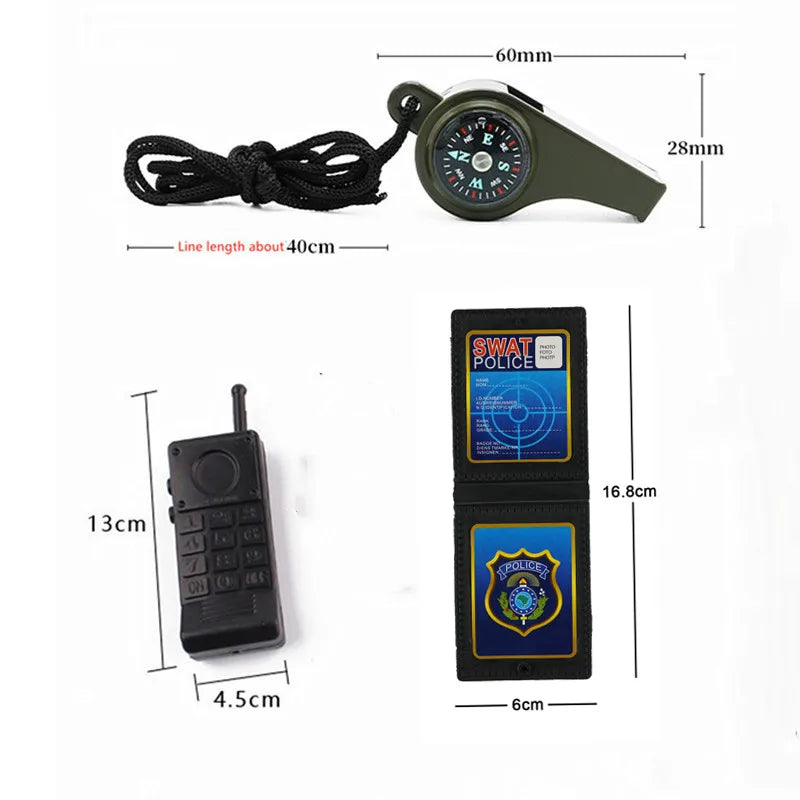 Kids Police Officer Cosplay Costume Accessories Set with Walkie-Talkie Whistle and Handcuffs Halloween 2026