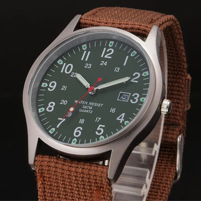 Quartz Field Watch Nylon Strap Military Style Date Luminous