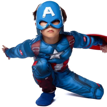 Captain America Boys Superhero Muscle Print Jumpsuit Halloween Cosplay Costume for Kids 2026
