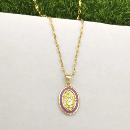 Timeless women's Virgin Mary pendant necklace - 18K gold-plated stainless steel link chain, for everyday wear