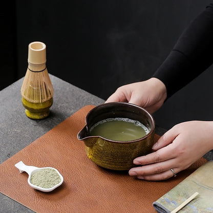 Matcha Tea Set Handmade Pottery Bowl Bamboo Whisk Kit