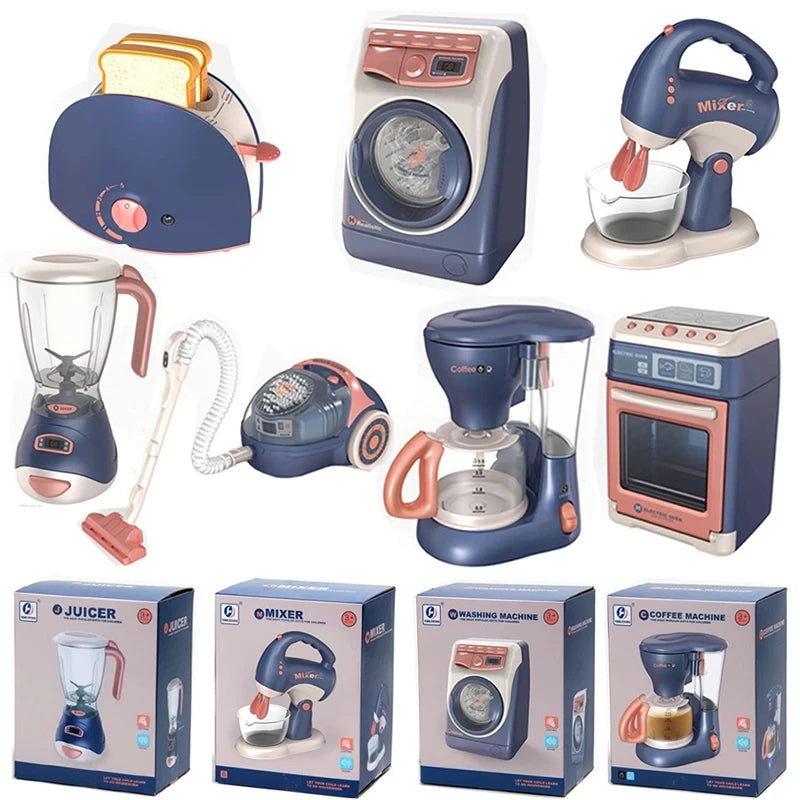 Pretend Kitchen Playset - Electric Vacuum, Juicer, Washing Machine & Water Sweeper Toys for Kids