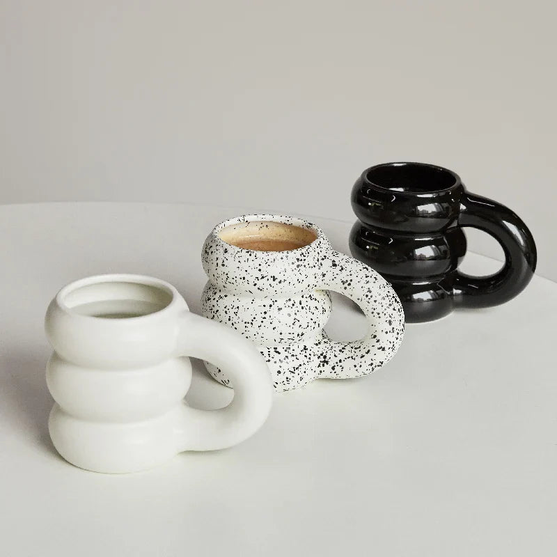 Keramisk Krus Ergonomisk Greb Skulpturel Nordisk Kaffekop Efterår 2025, Overdimensioneret Håndtag Hygge Gave