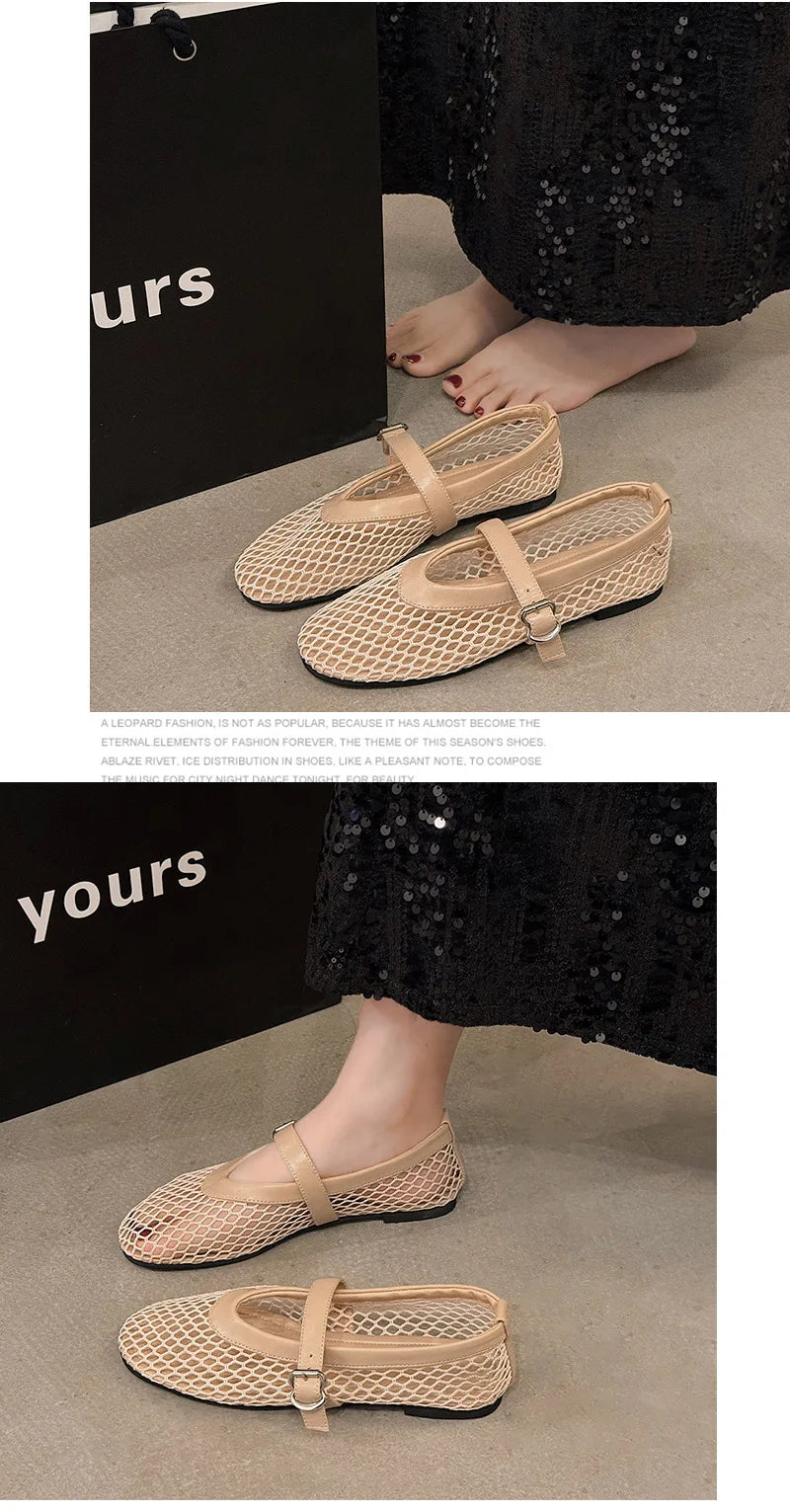 Bailarinas de malla transpirables para mujer - Punta redonda con tiras