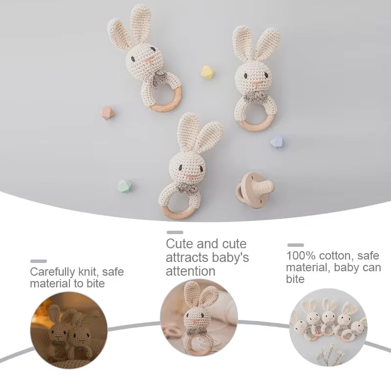Baby Crochet Rattle Bunny Teether Newborn Sensory Toys