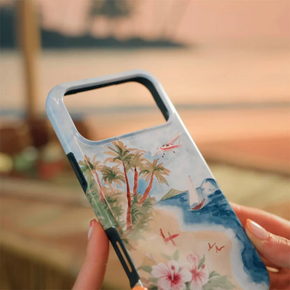 Tropical Ocean Double-Layer iPhone Case - PC TPU Cartoon Design Washable Cover for iPhone 11 to 17