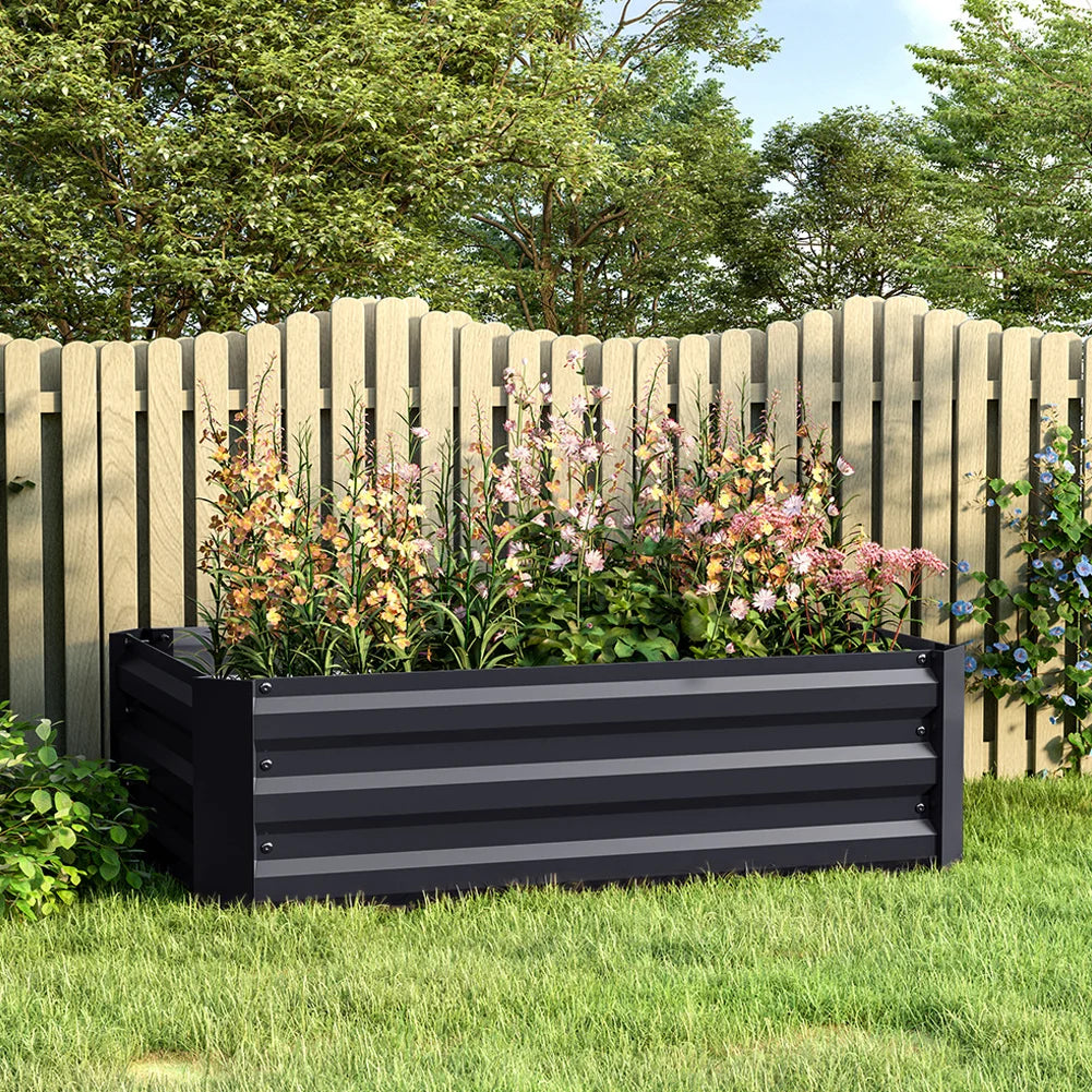 Metal Raised Garden Bed 4x2ft Rectangular Planter Box for Flowers, Vegetables, and Herbs in Black