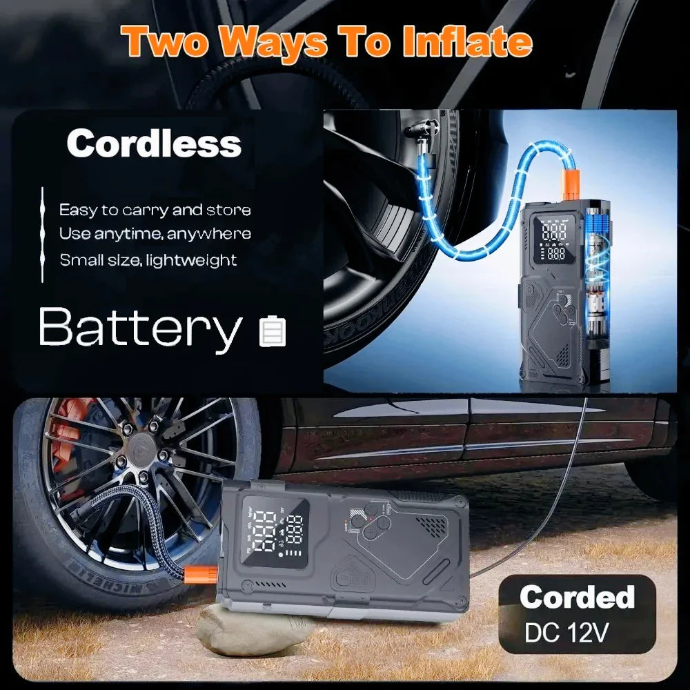 Jump Starter med luftkompressor 6 i 1 bilbatteri booster 5000A peak 150 PSI dekkpumpe 400LM LED-lys Fall 2025 Prep