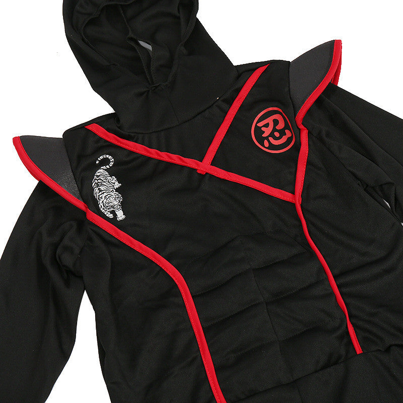 Halloweenkostuum voor jongens en meisjes als ninja, gespierde jumpsuit met accessoires van schuim en hoofddeksel 2026