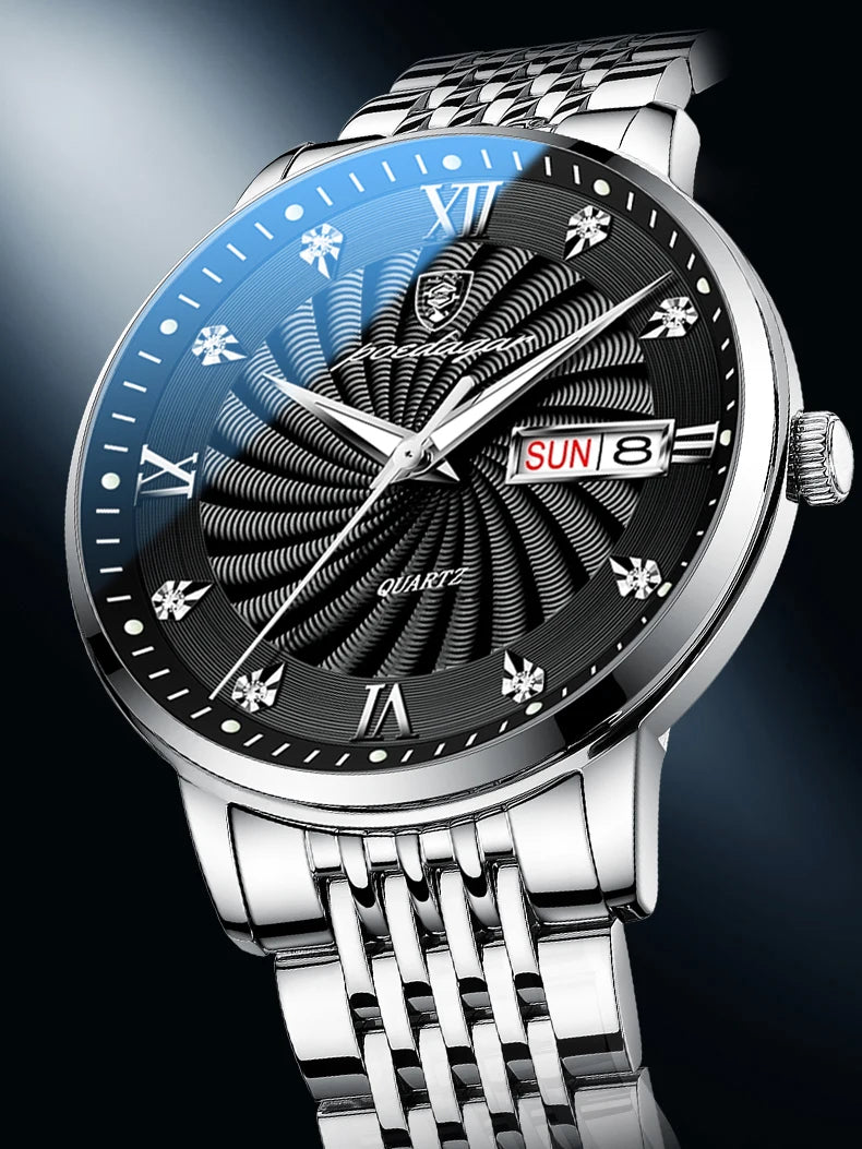 Quartz Wristwatch Stainless Steel Luminous Date Week