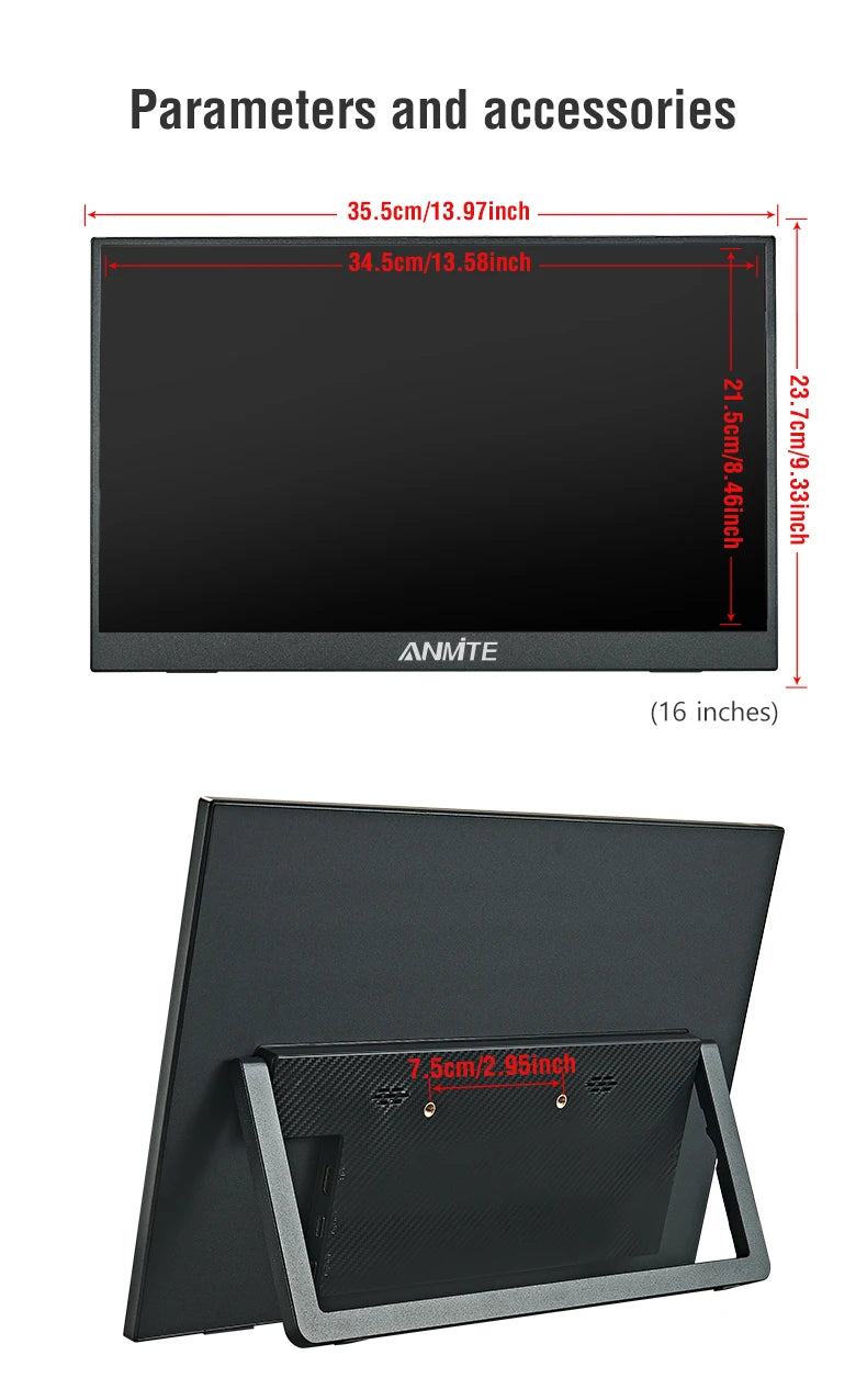 16 Inch Draagbare Touch Monitor 1920x1200 HDR10 Laag Blauw