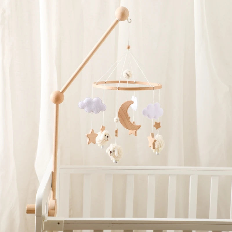 Wooden Felt Animal Crib Mobile With Soothing Calming Music