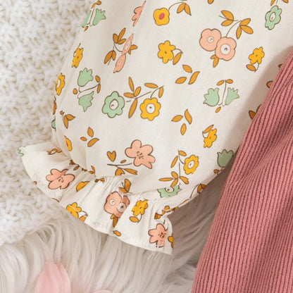 Weiches Baby-Mädchenkleid – langärmlig mit Blumenmuster, Polyester, für klassische Frühjahrs- und Herbstbekleidung