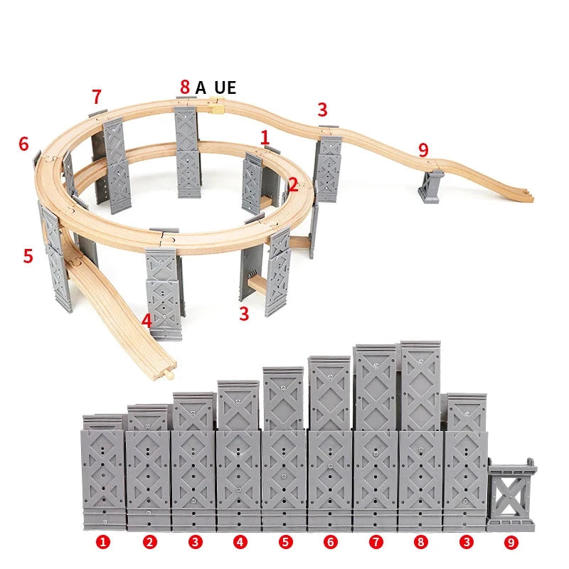 Wooden Train Track Set with Spiral Tracks & Bridge Piers - 26pcs Eco-Friendly Gift for Kids