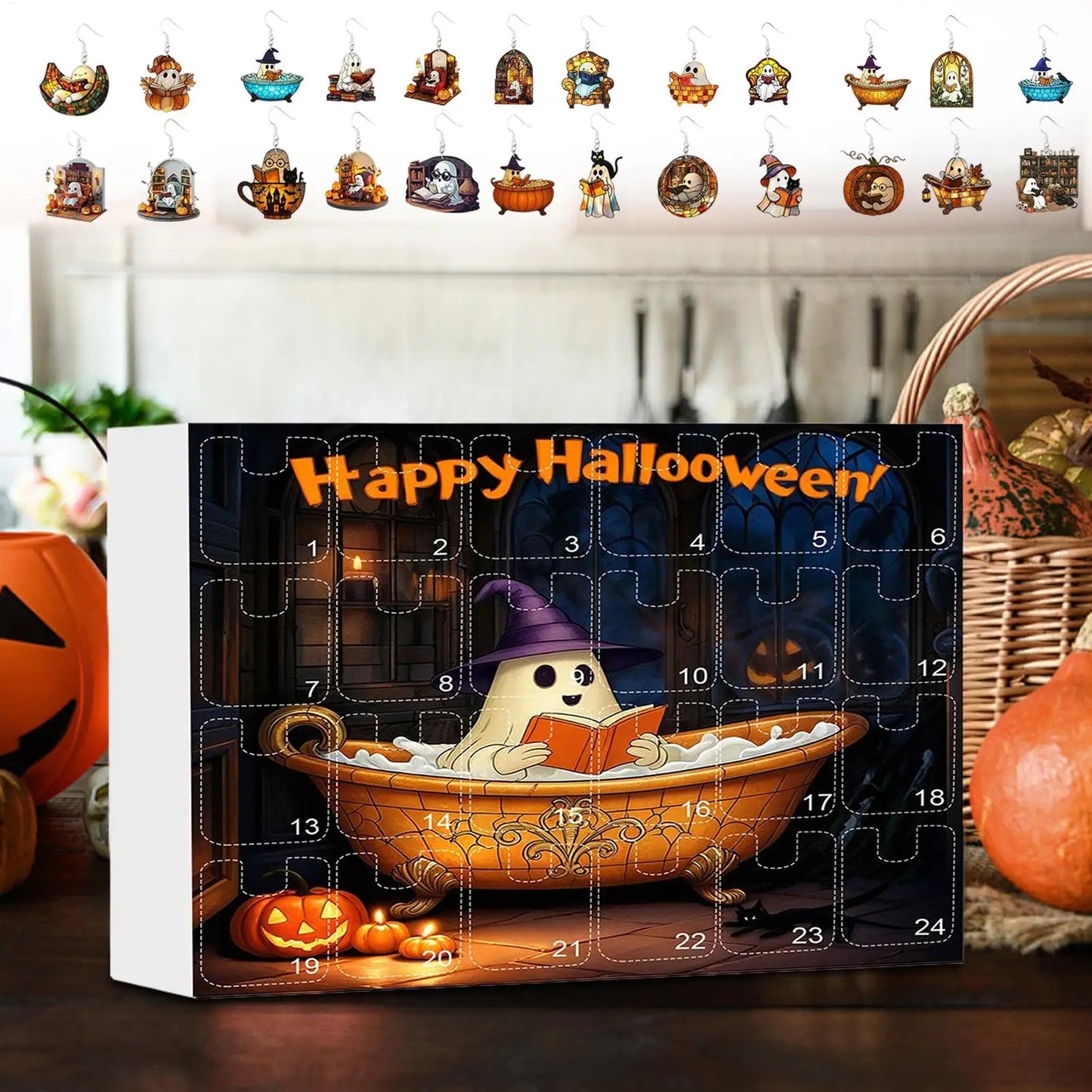 Calendario dell'Avvento di Halloween Orecchini Fantasma Set da 24 Giorni