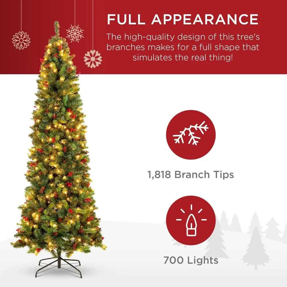 Pre-Lit Pine Pencil Christmas Tree - Pre-Decorated Holiday Decoration with Incandescent Lights for Home, Office & Parties