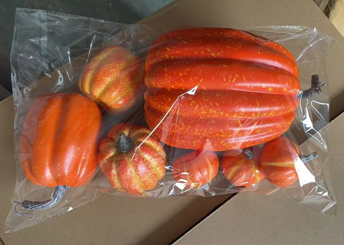 7-Piece Foam Plastic Artificial Pumpkin Set Orange Halloween Harvest Festival Home Table Decor 2026
