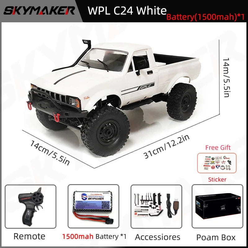RC Car 1:16 Scale 4WD Rock Crawler Electric Off Road Buggy With LED Lights Gift For Kids 15-20 Min Run Time