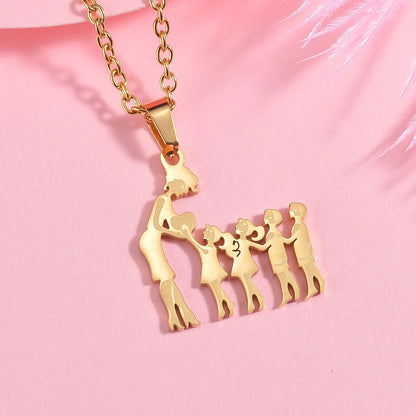 Collana con pendente in acciaio inossidabile argento madre e bambini – Regalo di festa della mamma gioielli in acciaio inossidabile per la famiglia