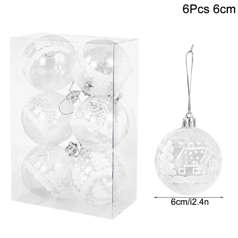 6cm Clear Glass Christmas Ornaments - 6-Pack Decorative Balls for New Year Tree, Perfect Holiday Gifts 2023