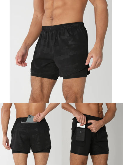 Quick-dry men's 2-in-1 running shorts - lightweight lined, polyester, for gym and summer training
