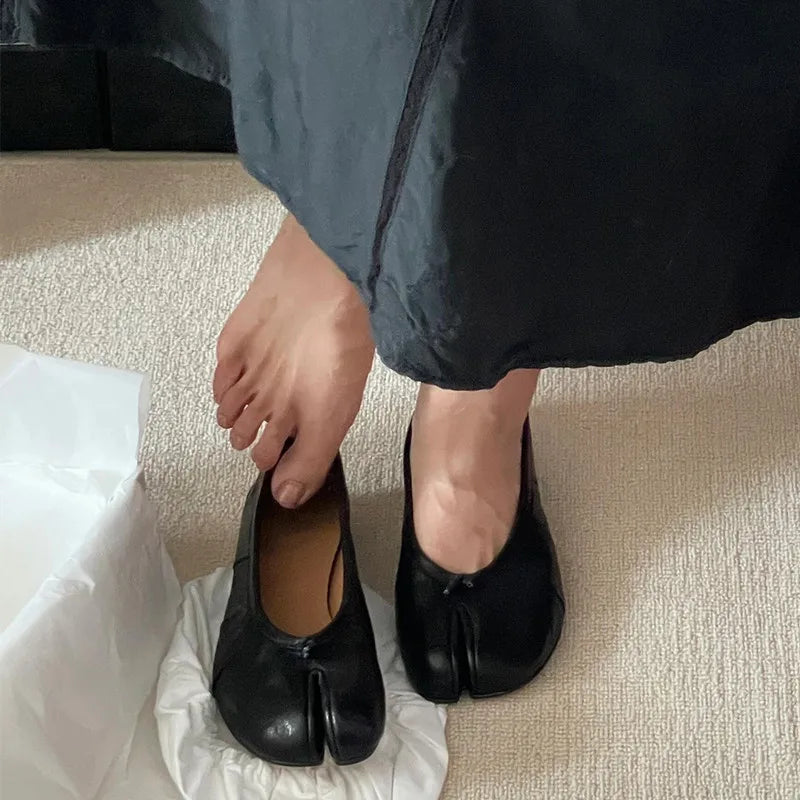 Soft Women Tabi Ballet Flats - Split Toe, Leather, Casual