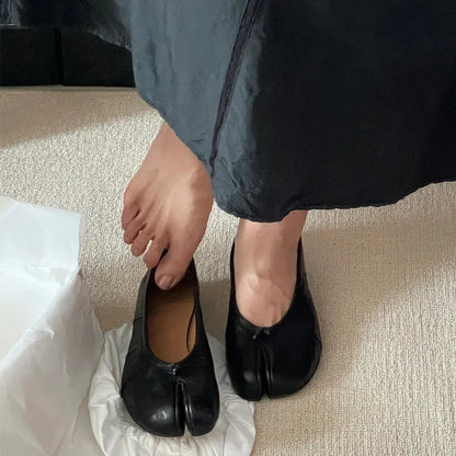 Soft Women Tabi Ballet Flats - Split Toe, Leather, Casual