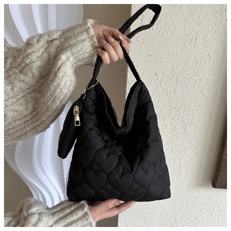 Cozy women's quilted tote – padded square shoulder bag, polyester, casual everyday