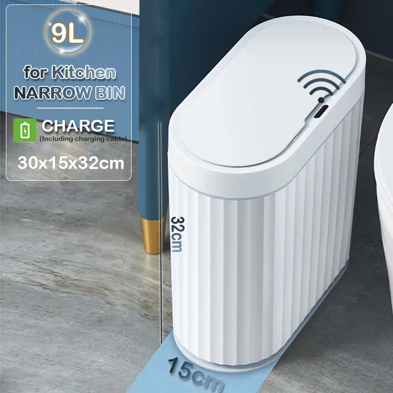 Automatic Sensor Trash Can Narrow Roman Stripe Bathroom Bin