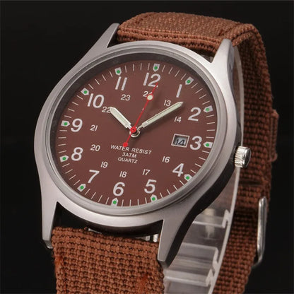 Quartz Field Watch Nylon Strap Military Style Date Luminous
