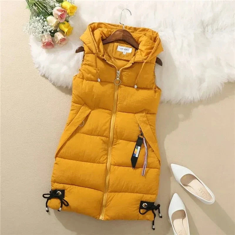 Warm Cozy Women’s Puffer Vest – Long Quilted, Cotton Shell