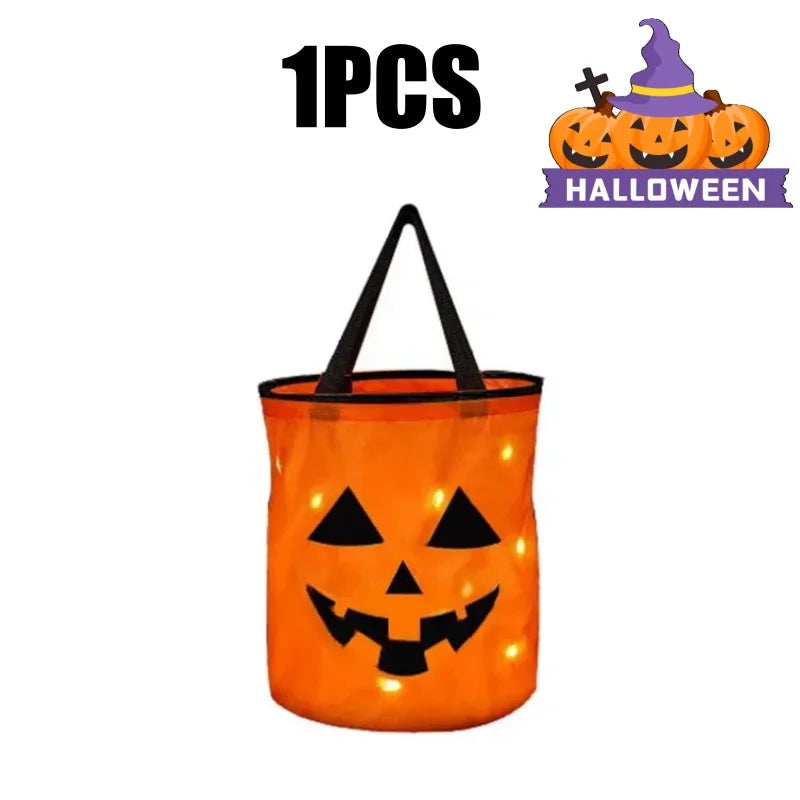 Secchio per dolcetti di Halloween con LED che si illumina al buio, secchio per dolcetti autunnale 2025 riutilizzabile, sicuro e visibile