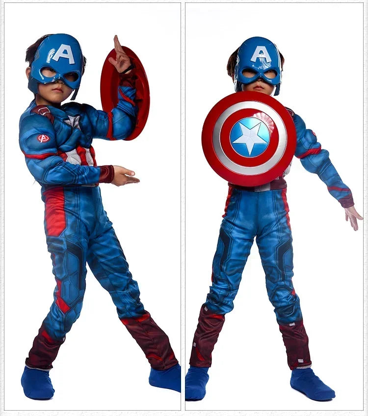 Captain America Boys Superhero Muscle Print Jumpsuit Halloween Cosplay Costume for Kids 2026