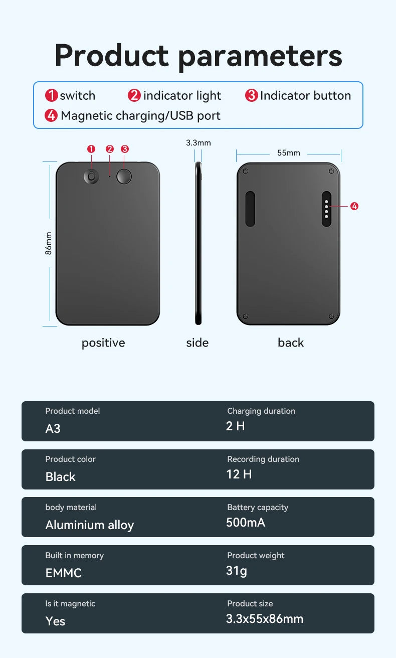 Enregistreur vocal IA avec transcription en temps réel 58 langues