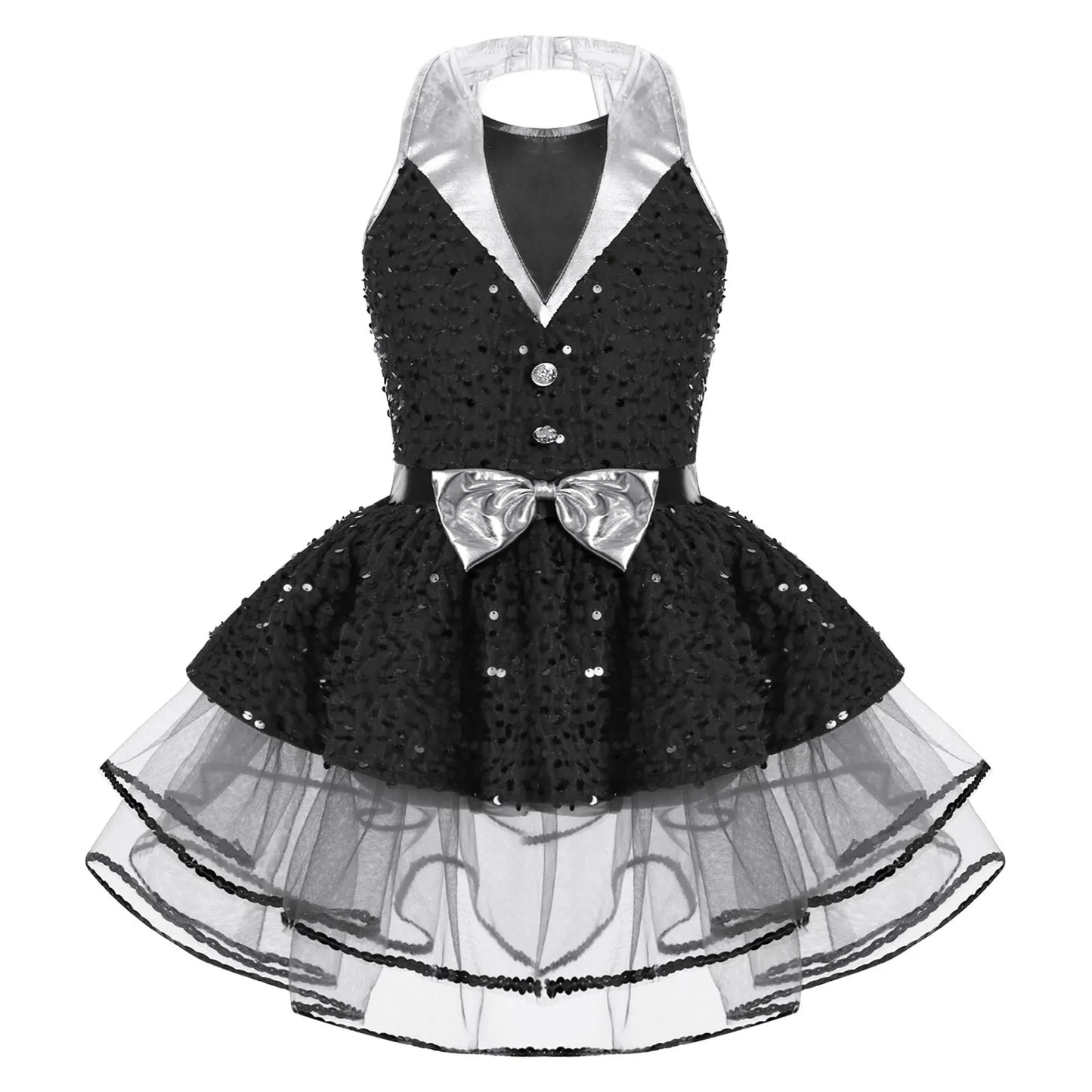 Lightweight girls' leotard - sequined skirted tutu, polyester, for ballet and dance performances
