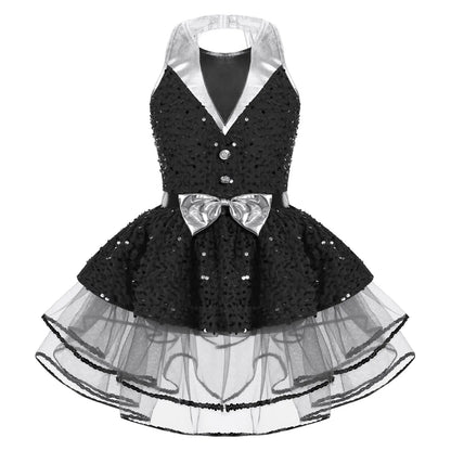 Lightweight girls' leotard - sequined skirted tutu, polyester, for ballet and dance performances
