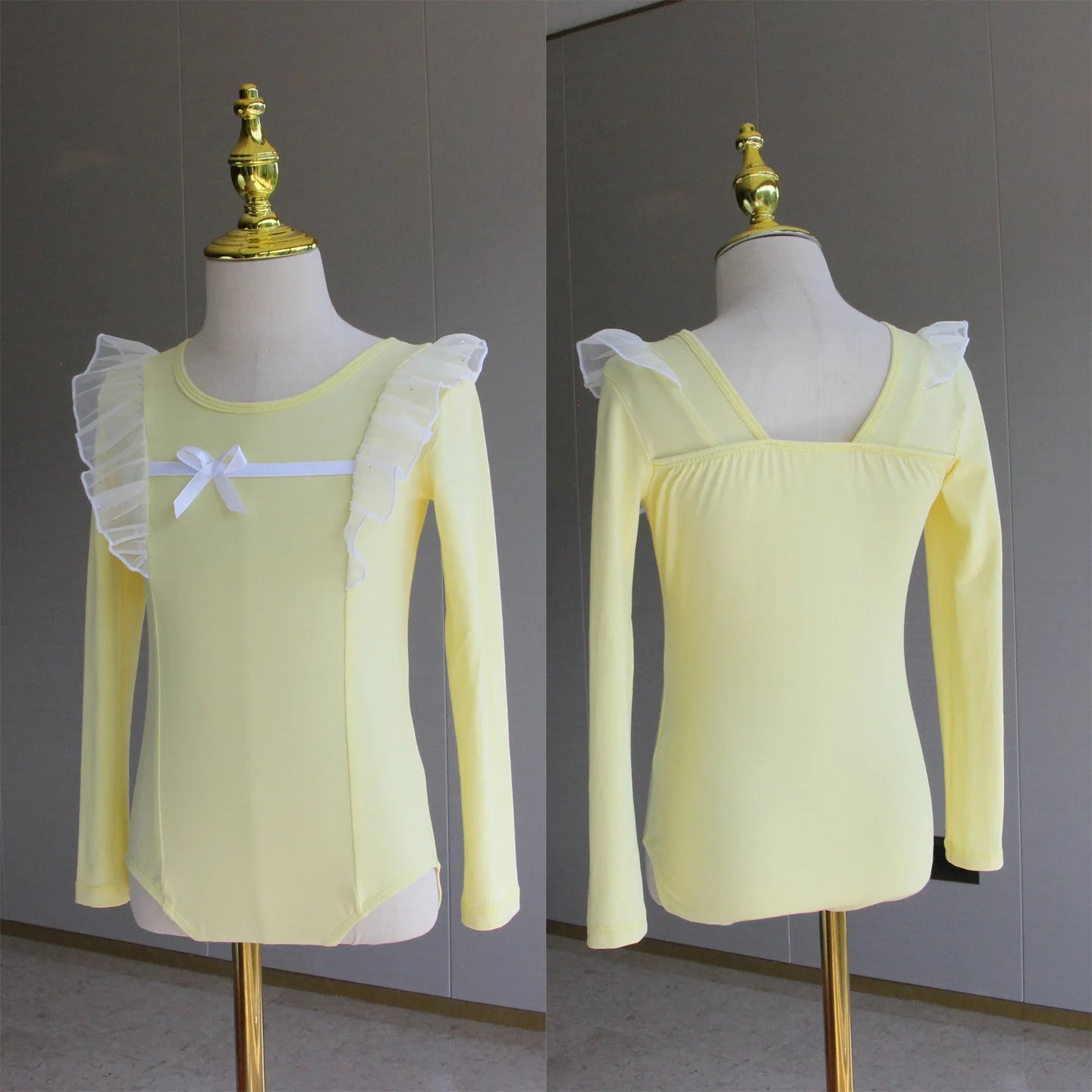 Set body leggero da balletto per ragazze - top con maniche a sbuffo, gonna tutu in tulle, poliestere, per lezione di danza